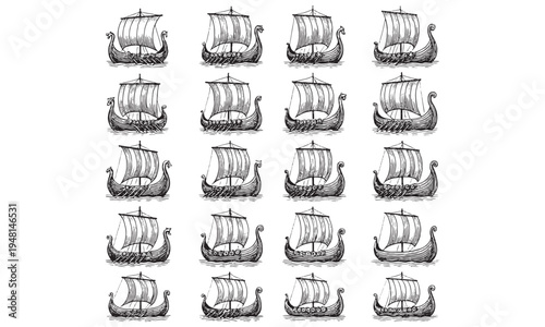 Vintage Sailing Ships Tall Ships Schooners Fleet Engraving Illustration Set