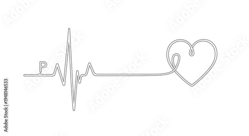 Heartbeat Line with Heart Symbol EKG, Love and Health Concept Illustration on Isolated White Background