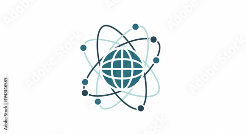Global Network Atom Icon Design, Science and Technology Connectivity Symbol on Isolated White Background