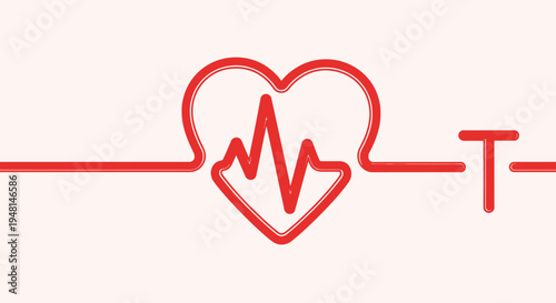 Red heart outline with an ECG heartbeat waveform and a T-wave symbol on a clean, light background.