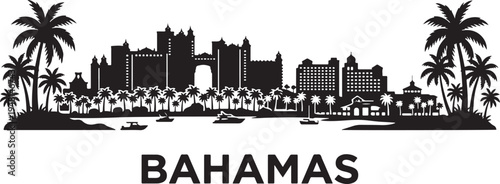 Stunning Bahamas skyline with palm trees and luxury hotels