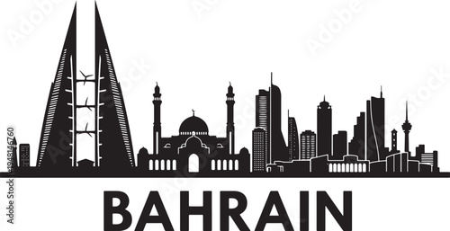 Bahrain city skyline with modern skyscrapers and mosque