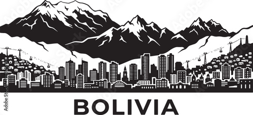Bolivia cityscape with snow-capped mountains and cable cars