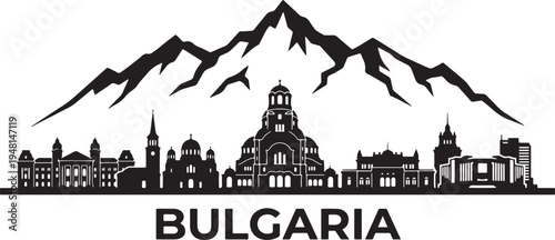 Bulgaria cityscape with mountains silhouette