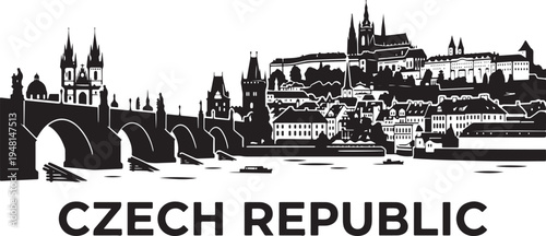 Stunning black and white illustration of Prague cityscape Czech Republic