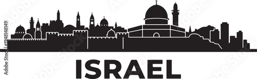 Stunning Israel cityscape silhouette with iconic landmarks and architecture