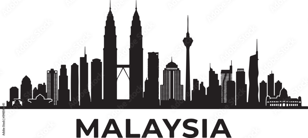 Obraz premium Malaysia city skyline silhouette illustration