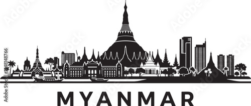 Stunning Myanmar cityscape with ancient pagodas and modern skyline