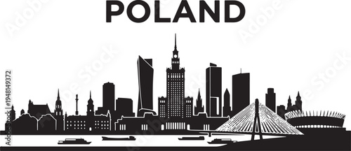 Modern Poland cityscape with iconic skyline and bridge