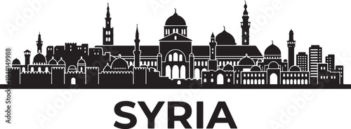Syrian city skyline with mosques and minarets illustration