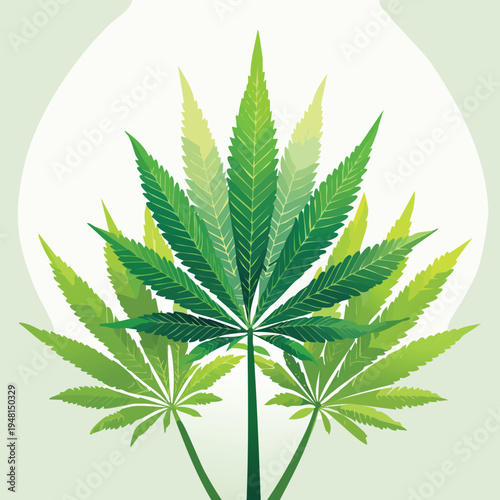 Stylized cannabis leaves illustration with vivid green tones and abstract design