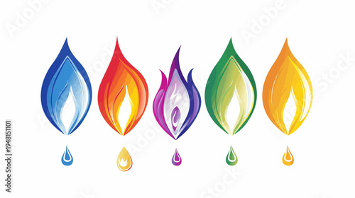A colorful illustration showcasing stylized flames in a row with corresponding teardrops