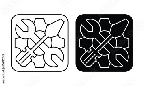 Squared Crossed Wrench Screwdriver Central Gear Outline Solid Mechanic Emblems