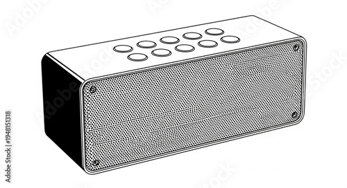 Detailed Illustration of a Portable Bluetooth Speaker with Buttons.