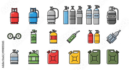 Collection of Colorful Gas and Fuel Can Icons.