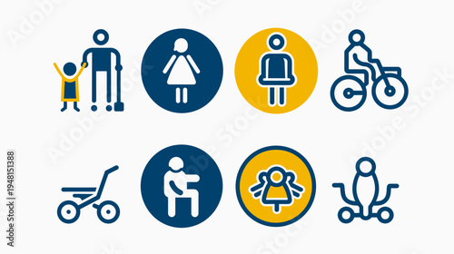 Set of diverse vector icons depicting individuals with variations in color. Ideal for wayfinding