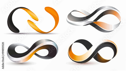Four stylized infinity symbols with various color gradients, creating a visually interesting composition