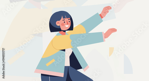 Cheerful flat illustration of a person in casual attire with blue hair