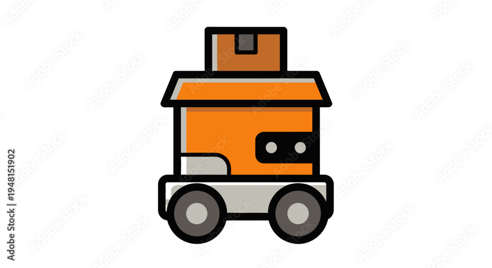Naklejka premium A simple orange robot icon with wheels.