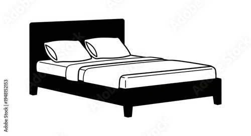 Illustration of a bed with pillows and a blanket.