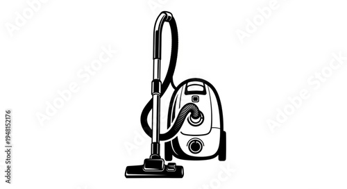 Vacuum Cleaner Duo - Upright and Canister Models in Black and White.