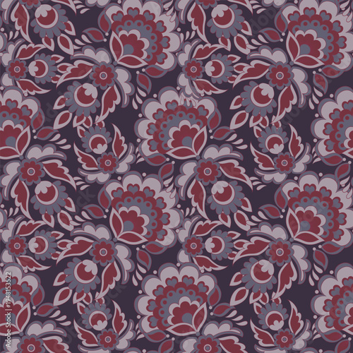 Принти на полотні Ethnic flowers seamless vector pattern. floral vintage background