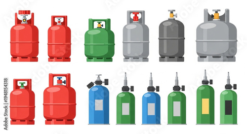 Collection of Gas Cylinders for Industrial and Domestic Use.