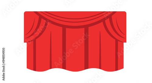 Red Stage Curtains Flat Illustration Isolated on White Background