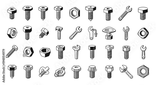 Bolts nuts and wrenches hardware icon set on white background