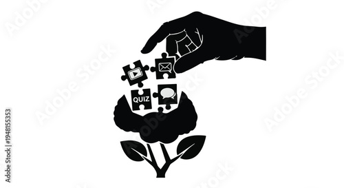 hand putting puzzle pieces into a growing flower