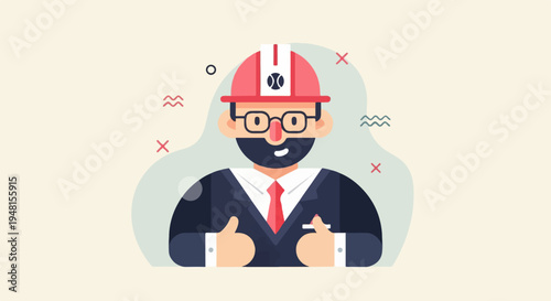 Cartoon professional in hard hat and suit, giving thumbs up