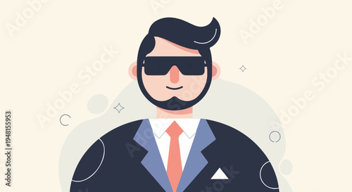 Cartoon man in suit with sunglasses, stylized portrait, professional, cool