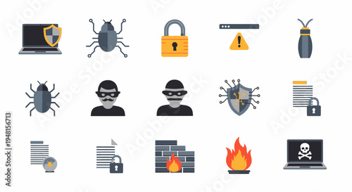 Cybersecurity and hacking icon set for data protection