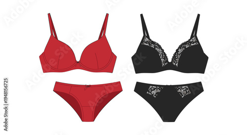 Red and Black Lingerie Bra and Panty Set Illustration