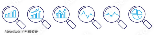 Data Analysis and Business Growth Magnifier Icon Set