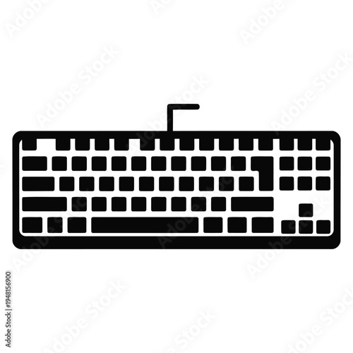 A minimalist black and white icon representation of a standard computer keyboard for technology use