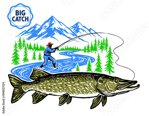 Forest camp artwork. Summer Adventure at the mountain graphic artwork for t shirt and others. Forest explore design. Mountain with tree vintage print