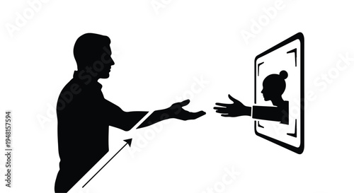 man touching virtual screen with hand