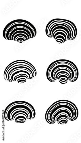 Abstract Mushroom Shapes with Optical Illusion Stripes