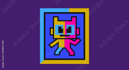 A colorful cartoon character in a frame.