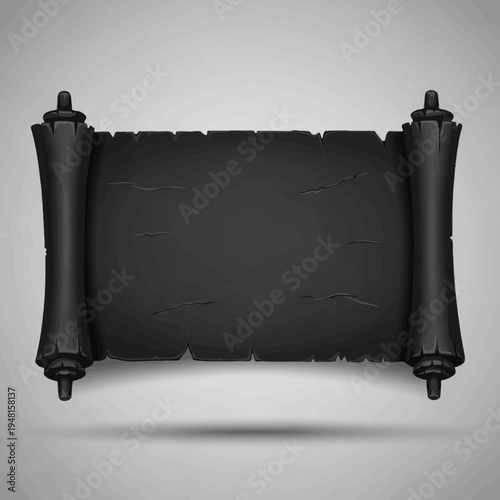 Ancient Black Scroll with Torn Edges and Decorative Rollers