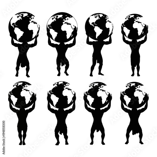 Atlas holding Earth, global responsibility, unity, diversity, strength, burden