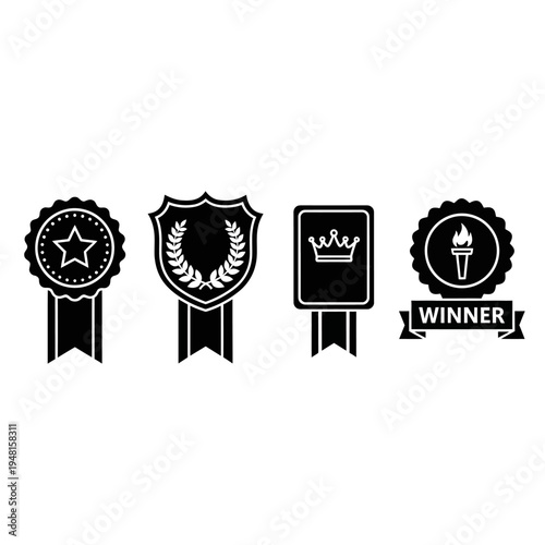 Award Ribbons Collection: Winner, Star, Laurel Wreath, Crown, Torch Icons