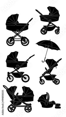 Baby Stroller Collection: Silhouette Icons for Parenthood and Travel