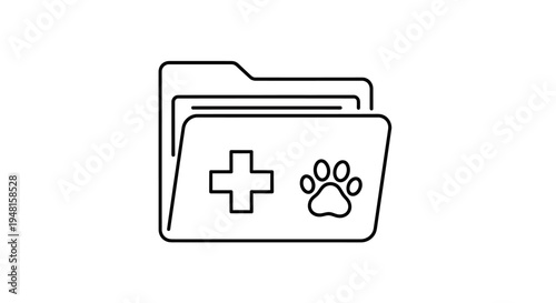 Line art icon of a folder containing pet medical records, symbolizing veterinary health files.