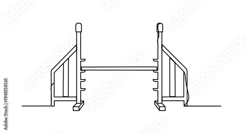 Simple line drawing of an equestrian horse jump with two standards and a single rail.