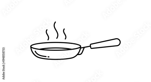 A simple line art illustration of a hot frying pan with steam rising, indicating cooking or heating.