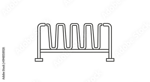 Line art icon of a metal bicycle rack for multiple bikes, featuring a wavy design for outdoor parking in urban areas.