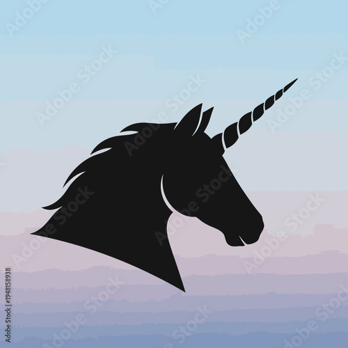 Black Unicorn Silhouette Against Pastel Gradient Sky
