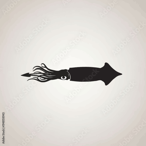 Black Squid Silhouette Icon on White Background